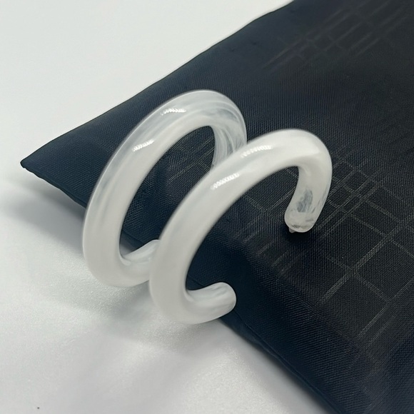 Chunky White Acrylic Hoop Earrings | Lucite Resin Hoops | Statement Jewelry - Picture 11 of 16